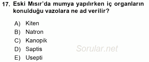 Uygarlık Tarihi 1 2017 - 2018 Ara Sınavı 17.Soru