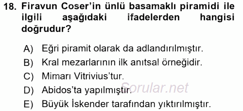 Uygarlık Tarihi 1 2017 - 2018 Ara Sınavı 18.Soru