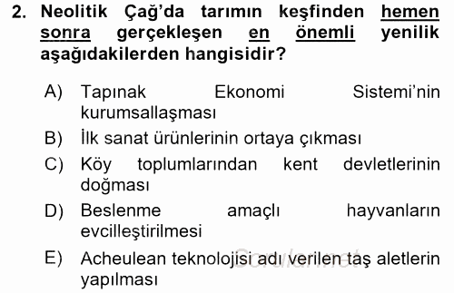 Uygarlık Tarihi 1 2017 - 2018 Ara Sınavı 2.Soru