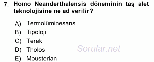 Uygarlık Tarihi 1 2017 - 2018 Ara Sınavı 7.Soru