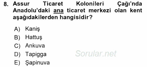 Uygarlık Tarihi 1 2017 - 2018 Ara Sınavı 8.Soru