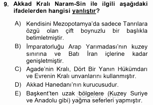 Uygarlık Tarihi 1 2017 - 2018 Ara Sınavı 9.Soru