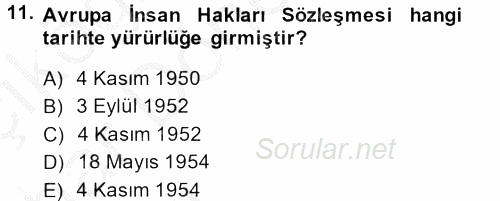 Temel İnsan Hakları Bilgisi 2 2013 - 2014 Ara Sınavı 11.Soru