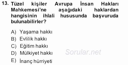 Temel İnsan Hakları Bilgisi 2 2013 - 2014 Ara Sınavı 13.Soru