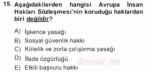 Temel İnsan Hakları Bilgisi 2 2013 - 2014 Ara Sınavı 15.Soru