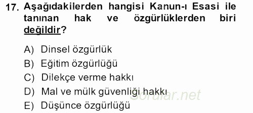 Temel İnsan Hakları Bilgisi 2 2013 - 2014 Ara Sınavı 17.Soru