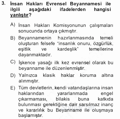 Temel İnsan Hakları Bilgisi 2 2013 - 2014 Ara Sınavı 3.Soru