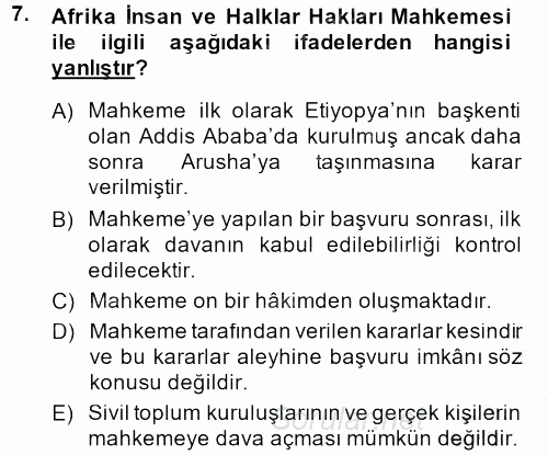 Temel İnsan Hakları Bilgisi 2 2013 - 2014 Ara Sınavı 7.Soru