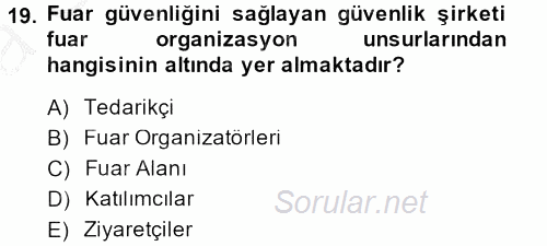 Kongre ve Etkinlik Yönetimi 2013 - 2014 Ara Sınavı 19.Soru