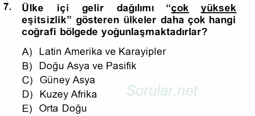 Gelir Dağılımı ve Yoksulluk 2014 - 2015 Dönem Sonu Sınavı 7.Soru