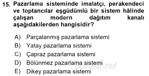 Lojistik Yönetimi 2015 - 2016 Ara Sınavı 15.Soru