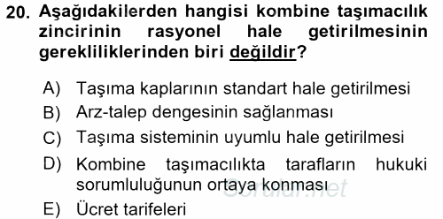 Lojistik Yönetimi 2015 - 2016 Ara Sınavı 20.Soru