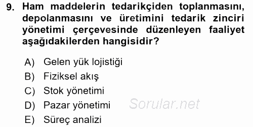 Lojistik Yönetimi 2015 - 2016 Ara Sınavı 9.Soru