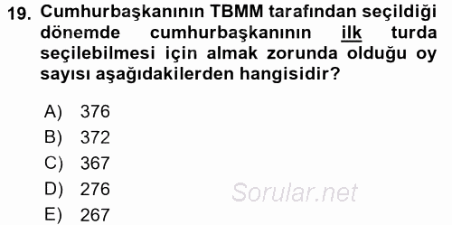 Türkiye Cumhuriyeti Siyasî Tarihi 2015 - 2016 Dönem Sonu Sınavı 19.Soru