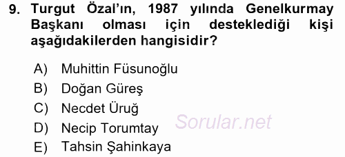 Türkiye Cumhuriyeti Siyasî Tarihi 2015 - 2016 Dönem Sonu Sınavı 9.Soru