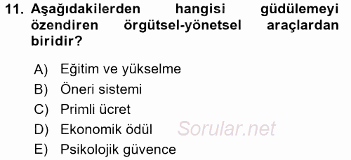 Yönetim ve Organizasyon 2015 - 2016 Dönem Sonu Sınavı 11.Soru