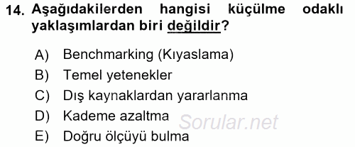 Yönetim ve Organizasyon 2015 - 2016 Dönem Sonu Sınavı 14.Soru