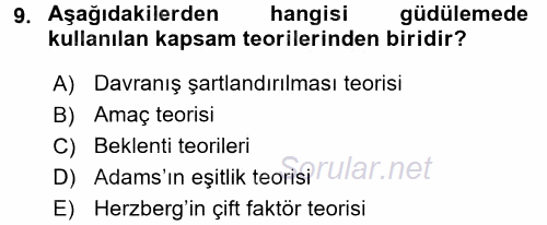 Yönetim ve Organizasyon 2015 - 2016 Dönem Sonu Sınavı 9.Soru