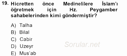 Yaşayan Dünya Dinleri 2014 - 2015 Dönem Sonu Sınavı 19.Soru