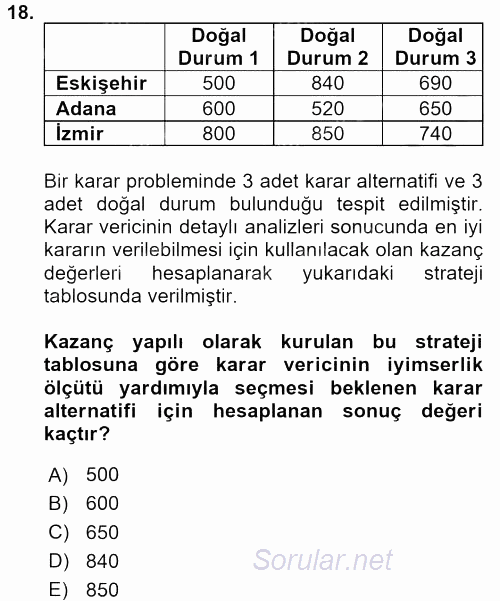 İstatistik 2 2015 - 2016 Dönem Sonu Sınavı 18.Soru