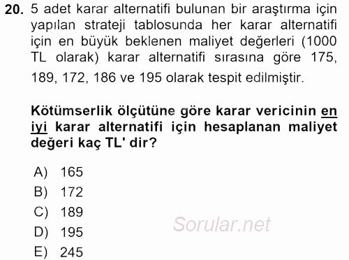 İstatistik 2 2015 - 2016 Dönem Sonu Sınavı 20.Soru