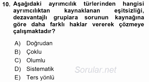 Sosyal Politika 2016 - 2017 Dönem Sonu Sınavı 10.Soru