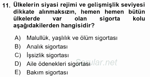 Sosyal Politika 2016 - 2017 Dönem Sonu Sınavı 11.Soru