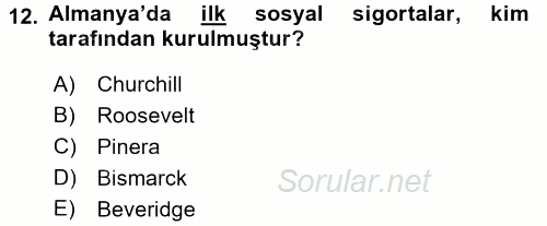 Sosyal Politika 2016 - 2017 Dönem Sonu Sınavı 12.Soru