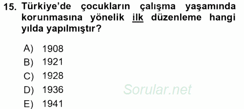 Sosyal Politika 2016 - 2017 Dönem Sonu Sınavı 15.Soru