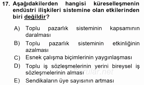 Sosyal Politika 2016 - 2017 Dönem Sonu Sınavı 17.Soru