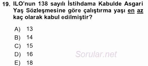 Sosyal Politika 2016 - 2017 Dönem Sonu Sınavı 19.Soru