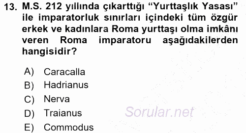 Hellen ve Roma Tarihi 2015 - 2016 Dönem Sonu Sınavı 13.Soru