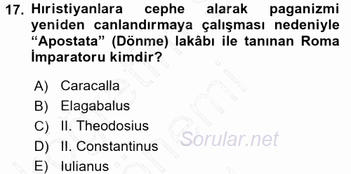 Hellen ve Roma Tarihi 2015 - 2016 Dönem Sonu Sınavı 17.Soru
