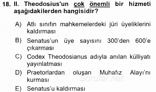 Hellen ve Roma Tarihi 2015 - 2016 Dönem Sonu Sınavı 18.Soru