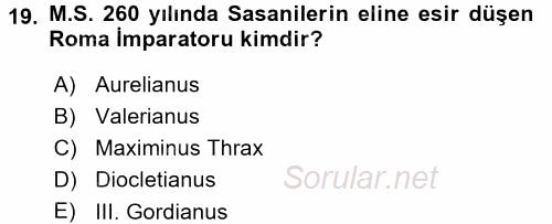 Hellen ve Roma Tarihi 2015 - 2016 Dönem Sonu Sınavı 19.Soru