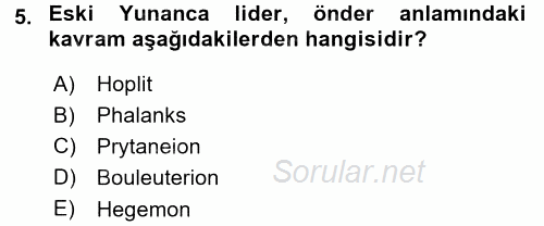 Hellen ve Roma Tarihi 2015 - 2016 Dönem Sonu Sınavı 5.Soru