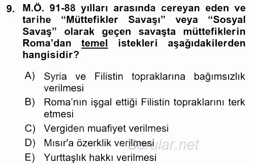 Hellen ve Roma Tarihi 2015 - 2016 Dönem Sonu Sınavı 9.Soru
