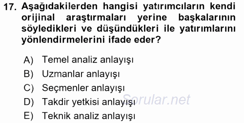 Menkul Kıymet Yatırımları 2016 - 2017 Ara Sınavı 17.Soru