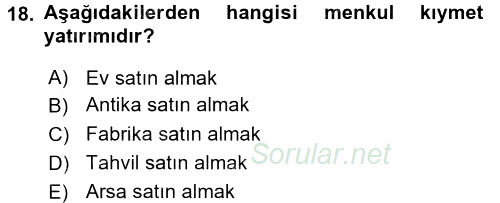 Menkul Kıymet Yatırımları 2016 - 2017 Ara Sınavı 18.Soru