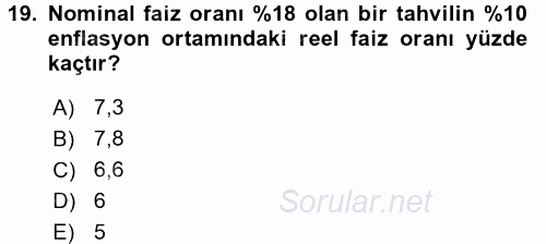 Menkul Kıymet Yatırımları 2016 - 2017 Ara Sınavı 19.Soru