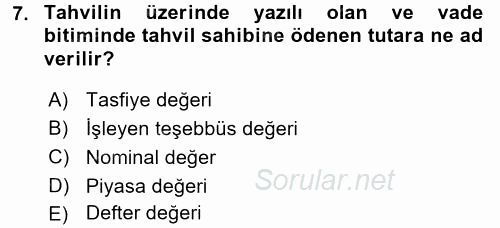 Menkul Kıymet Yatırımları 2016 - 2017 Ara Sınavı 7.Soru