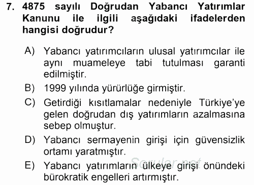 Avrupa Birliği ve Türkiye İlişkileri 2017 - 2018 Ara Sınavı 7.Soru