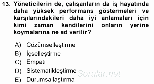 İşletme Yönetimi 2017 - 2018 Dönem Sonu Sınavı 13.Soru