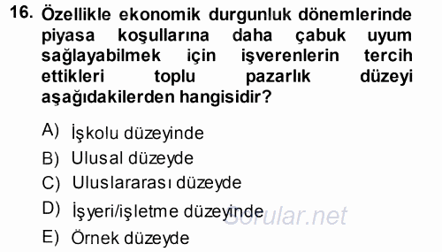 Endüstri İlişkileri 2013 - 2014 Tek Ders Sınavı 16.Soru