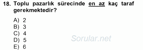 Endüstri İlişkileri 2013 - 2014 Tek Ders Sınavı 18.Soru
