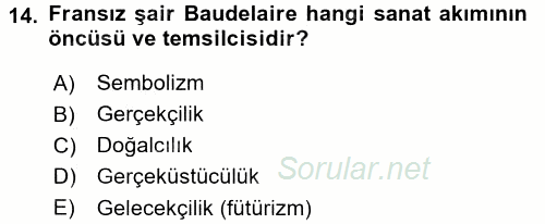 Güzel Sanatlar 2015 - 2016 Dönem Sonu Sınavı 14.Soru