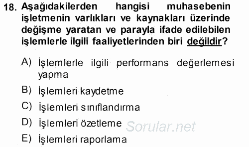İşletme İlkeleri 2013 - 2014 Dönem Sonu Sınavı 18.Soru