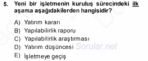 İşletme İlkeleri 2013 - 2014 Dönem Sonu Sınavı 5.Soru