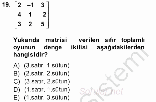 Matematik 2 2013 - 2014 Dönem Sonu Sınavı 19.Soru