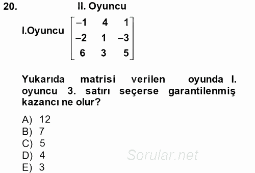 Matematik 2 2013 - 2014 Dönem Sonu Sınavı 20.Soru